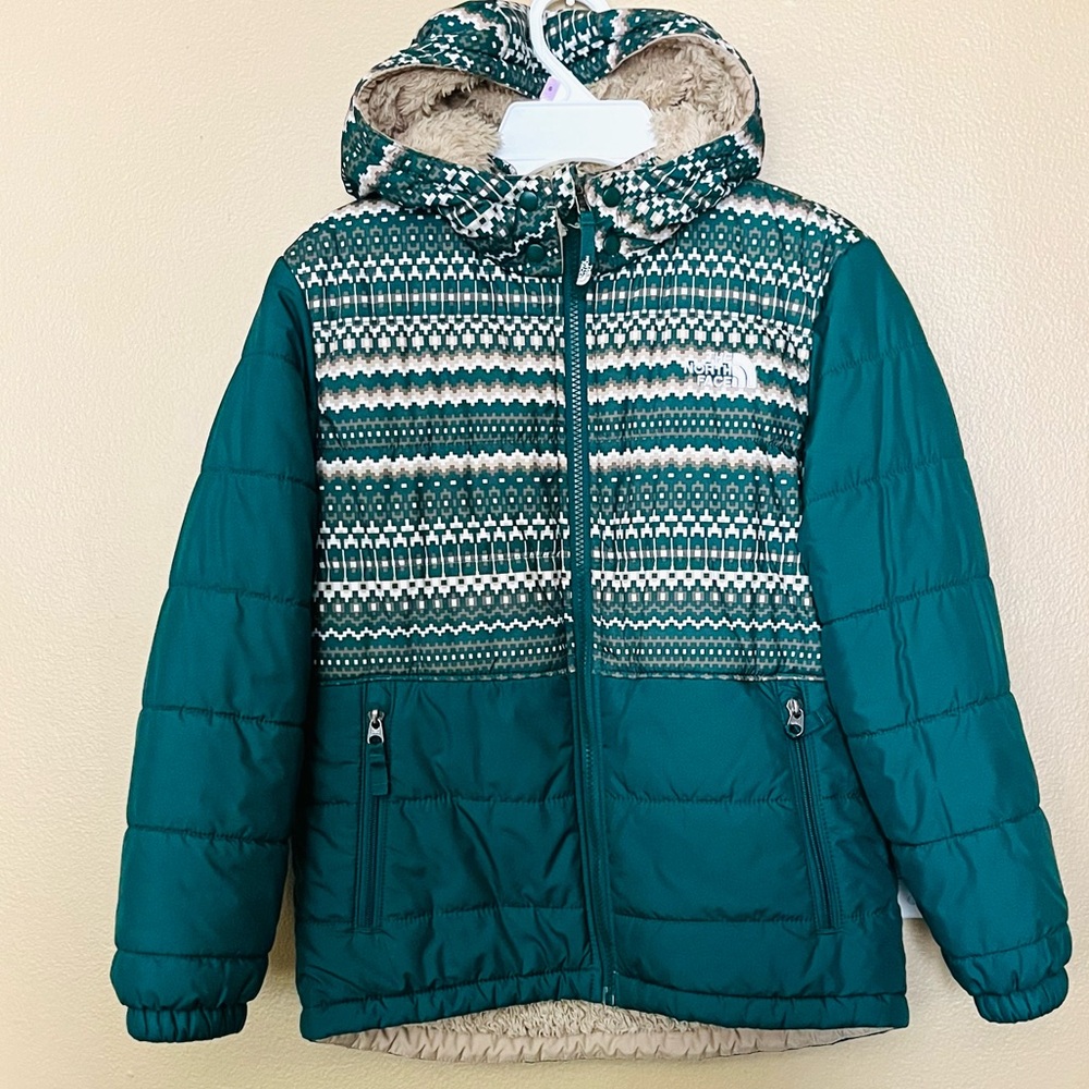 THE NORTH FACE Little Boy Reversible Jacket Size 10 Medium Grey white and Brow - Picture 13 of 13